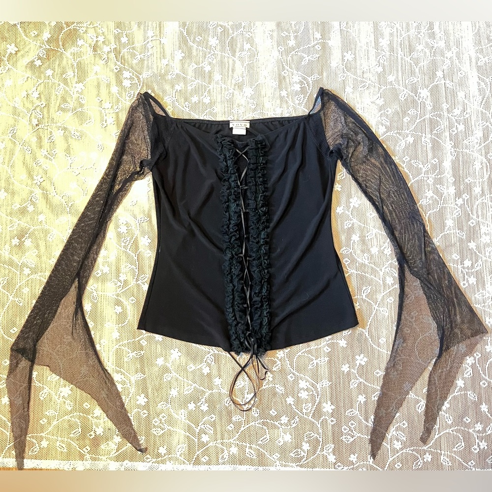 90’s corset fishnet bell sleeve top